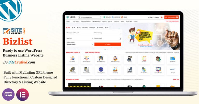 Bizlist - Ready to use WordPress Business Listing Website - by SiteCrafted