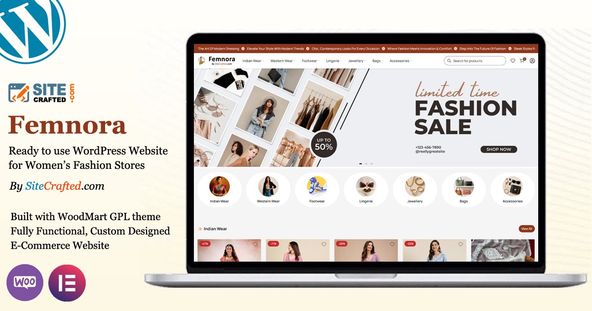 Femnora - Ready to use WordPress Website for Women's Fashion Stores - by SiteCrafted