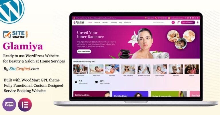 Glamiya - Ready to use WordPress Website for Beauty & Salon at Home Services - by SiteCrafted