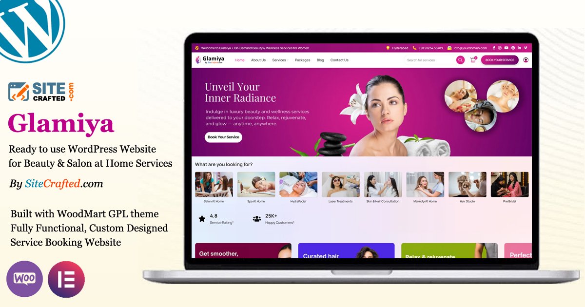 Glamiya - Ready to use WordPress Website for Beauty & Salon at Home Services - by SiteCrafted